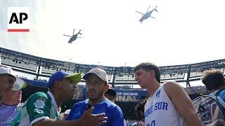 Trump flies over the stadium in Marine One ahead of World Cup final