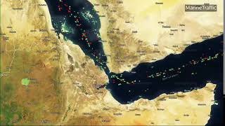 Vessel tracker showing traffic in Bab el Mandeb