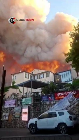 Massive wildfire threatens homes near Cotignac, France.