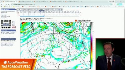 How is record heat in the Plains connected to returning storms in the Northeast?