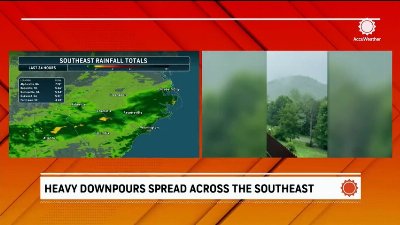 Downpours spread across the Southeast