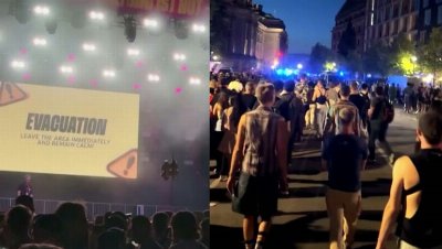 Moment Berlin Pride evacuated after car crashes into crowd