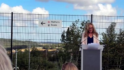 Jo Grew speaks at the opening of the Okehampton Interchange Station