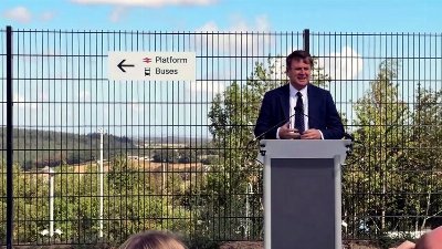 Central Devon MP Sir Mel Stride speaks at the station opening