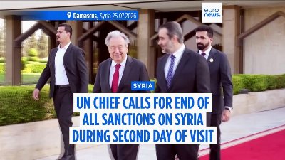 UN chief calls for end of all sanctions on Syria during second day of visit
